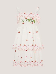 Monsoon Cream Strawberry Embroidered Tiered Dress - Image 1 of 3