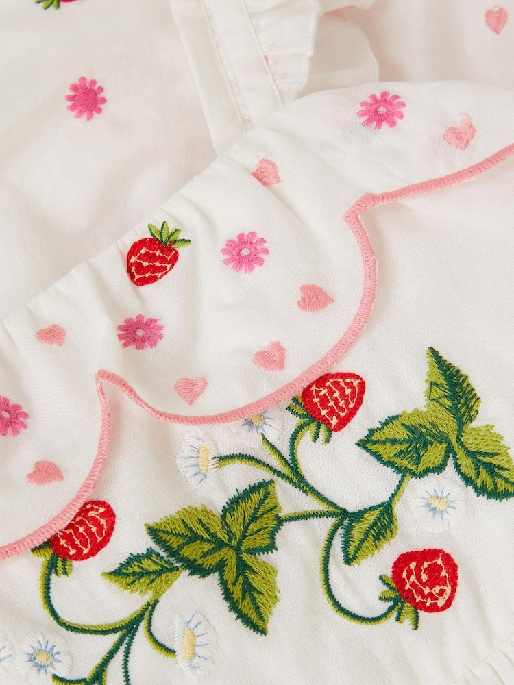 Monsoon Cream Strawberry Embroidered Tiered Dress - Image 3 of 3