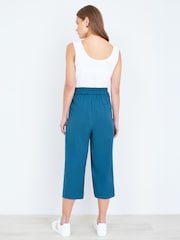 Yumi Blue Linen Mix Cropped Trousers With Tie Belt - Image 2 of 4