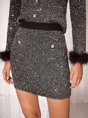 Lipsy Black Sequin Button Detail Knitted Mini Skirt - Image 1 of 6