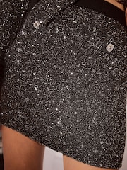 Lipsy Black Sequin Button Detail Knitted Mini Skirt - Image 3 of 6