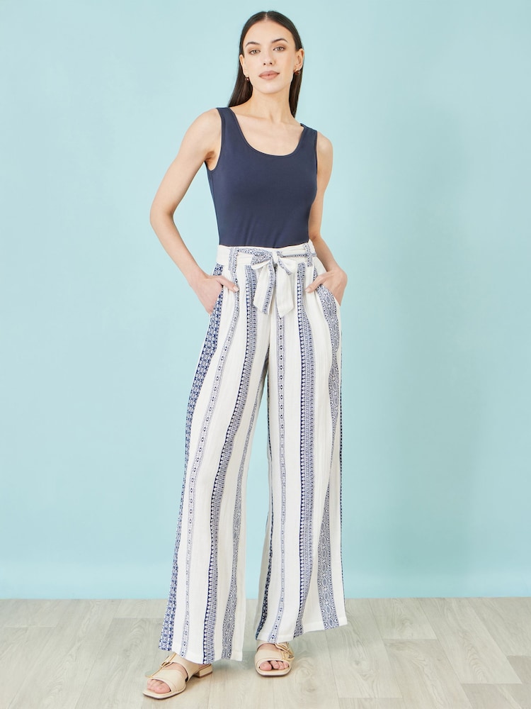Yumi White Linen Mix Cropped Trousers With Tie Belt - Image 1 of 4 Yumi White Linen Mix Cropped Trousers With Tie Belt - Image 1 of 4