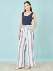 Yumi White Linen Mix Cropped Trousers With Tie Belt - Image 3 of 4
