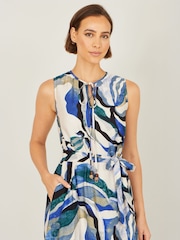 Yumi Blue Viscose Swirl Print Midi Dress - Image 3 of 4
