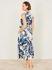 Yumi Blue Viscose Swirl Print Midi Dress - Image 4 of 4