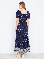 Yumi Blue Border Hemline Smocked Maxi Dress - Image 4 of 4