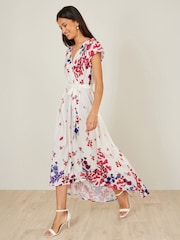 Yumi Cream Floral Mirror Wrap Dress With Dip Hem Dress - Image 2 of 4