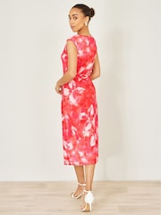 Yumi Red Mesh Ruched Bodycon Midi Dress - Image 4 of 5