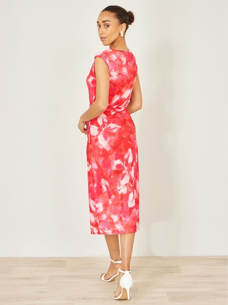 red mesh ruched dress Sylphe Red Asymmetrical Ruched Mesh Maxi Dress, S / Red