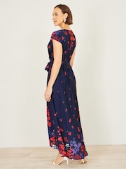 Yumi Blue/Red Floral Mirror Wrap Dress With Dip Hem Dress - Image 4 of 4