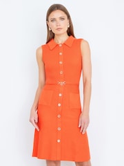 Yumi Orange Rib Knitted Skater Dress With Buckle Detail - Image 2 of 4
