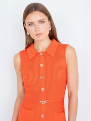 Yumi Orange Rib Knitted Skater Dress With Buckle Detail - Image 3 of 4