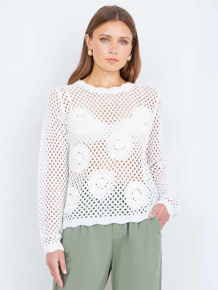 Yumi White Flower Crochet Jumper - Image 1 of 4 Yumi White Flower Crochet Jumper - Image 1 of 4