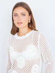 Yumi White Flower Crochet Jumper - Image 3 of 4