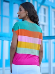 Yumi Green Block Stripe Relaxed Knitted Top - Image 4 of 4