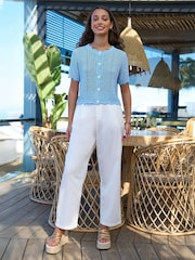 Yumi Blue Crochet Short Sleeve Cardigan - Image 2 of 5