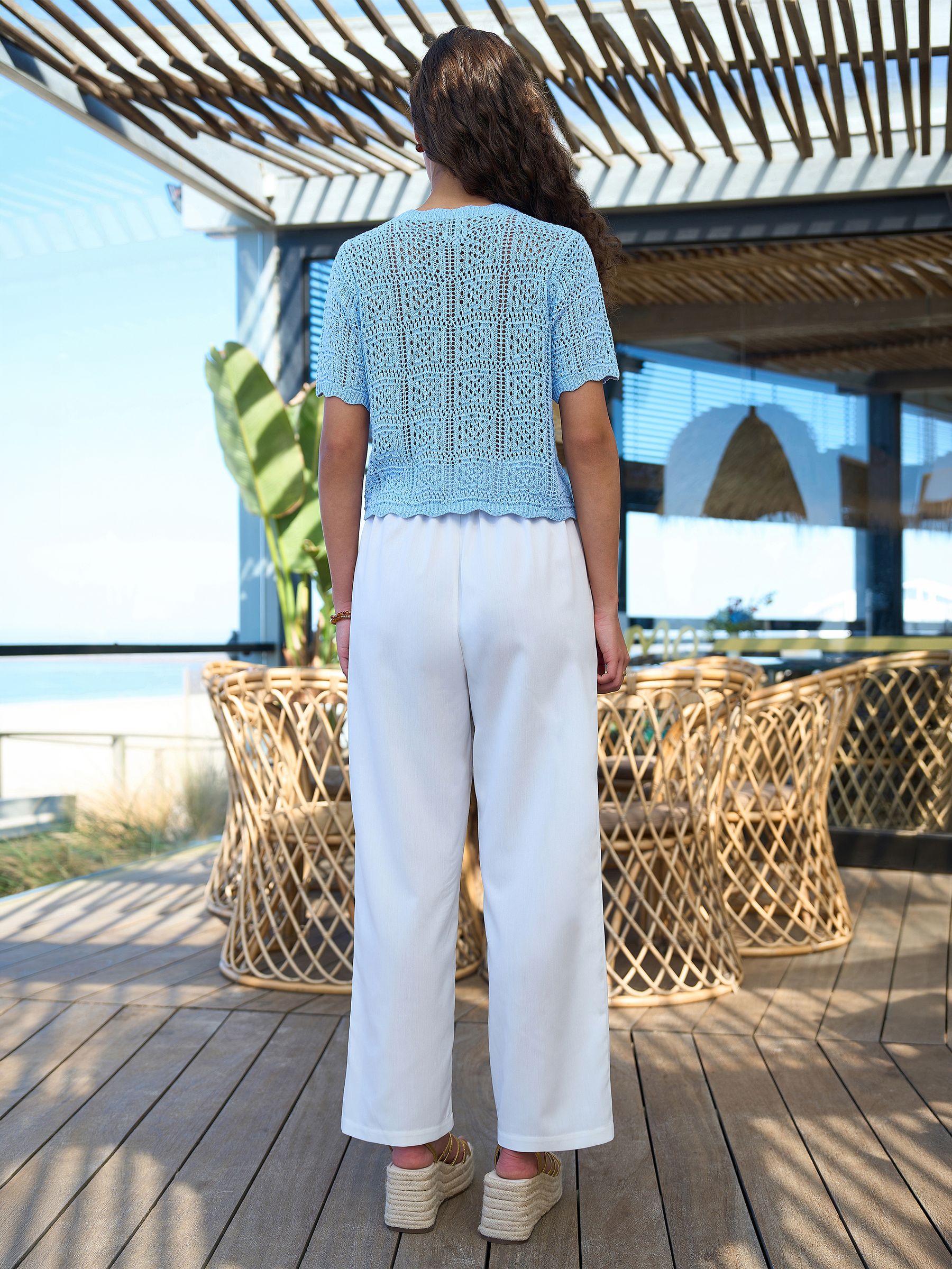 Buy Yumi Blue Crochet Short Sleeve Cardigan from Next Canada