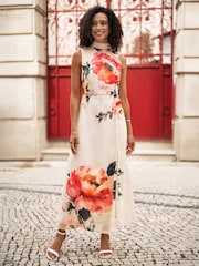 Yumi Cream Flower Halter Neck Maxi Dress - Image 1 of 5