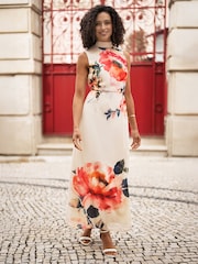 Yumi Cream Flower Halter Neck Maxi Dress - Image 5 of 5