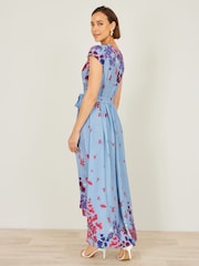 Yumi Blue Floral Mirror Wrap Dress With Dip Hem Dress - Image 4 of 4