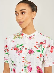 Yumi White Cotton Broderie Anglaise Floral Shirt - Image 3 of 5