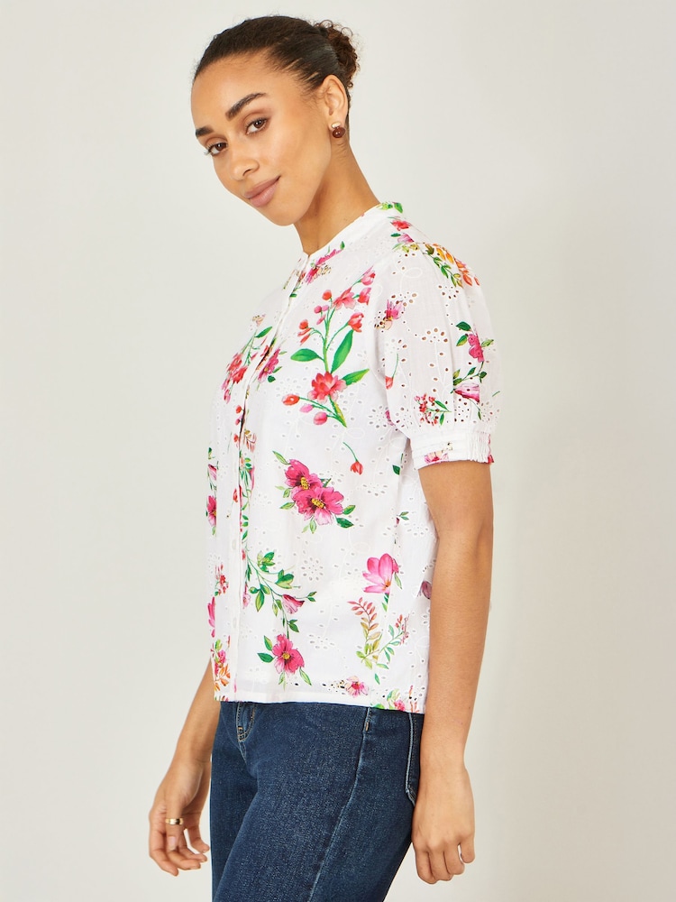 Yumi White Cotton Broderie Anglaise Floral Shirt - Image 5 of 5 Yumi White Cotton Broderie Anglaise Floral Shirt - Image 5 of 5