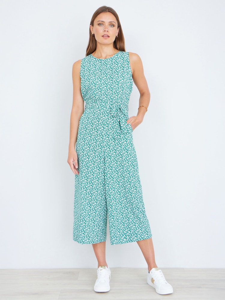 Yumi Green Ditsy Culotte Jumpsuit - Image 1 of 4