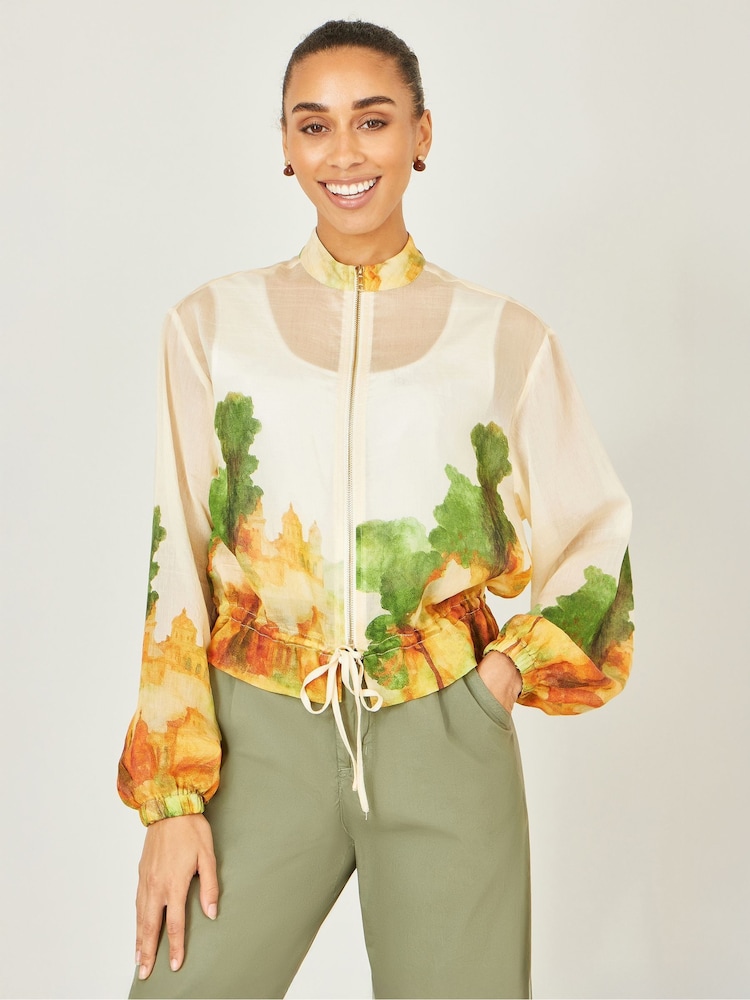 Yumi Natural Printed Lightweight Modal Bomber Jacket - Image 1 of 4