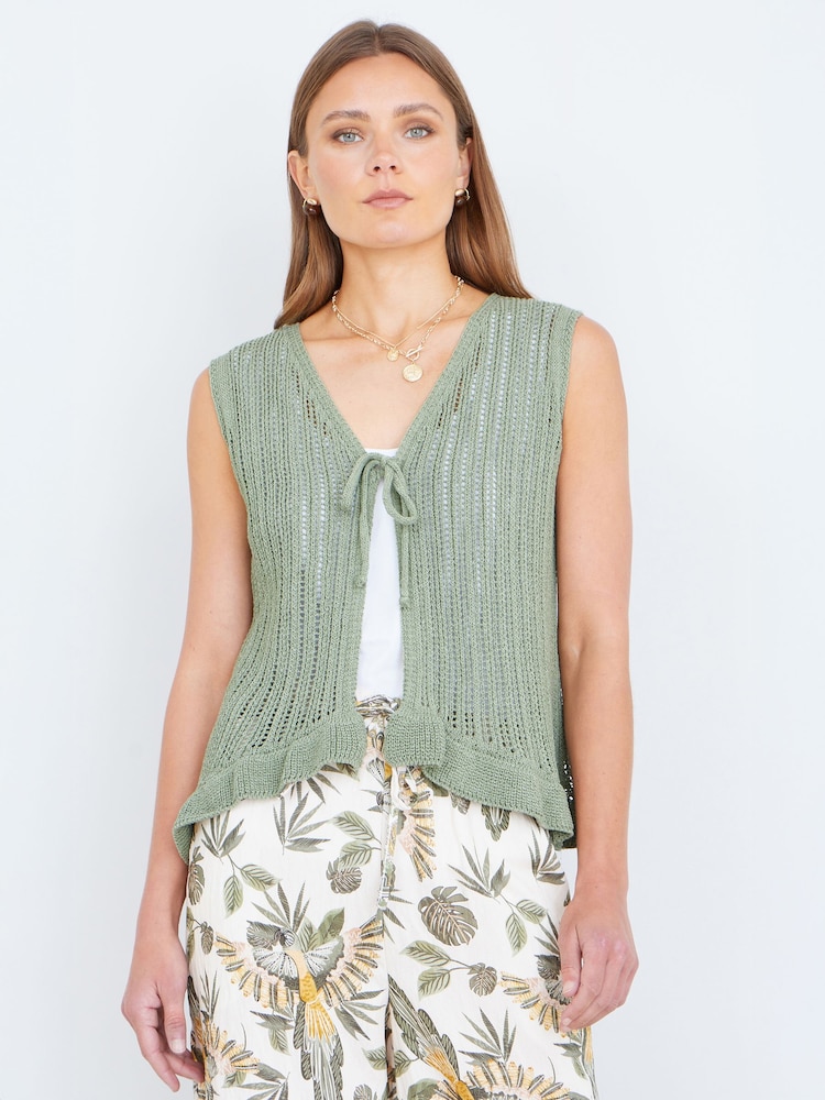 Yumi Knitted Cotton Tie Waistcoat Top - 画像 1 / 5