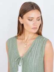 Yumi Knitted Cotton Tie Waistcoat Top - 画像 3 / 5