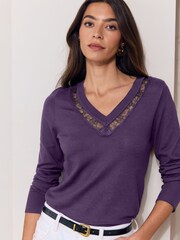 Lipsy Purple Lace Insert Knitted Jumper - Image 2 of 5