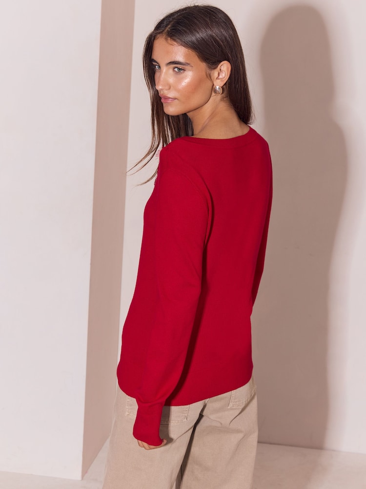Rot - Lipsy Lace Insert Knitted Jumper - Bild 4 von 4