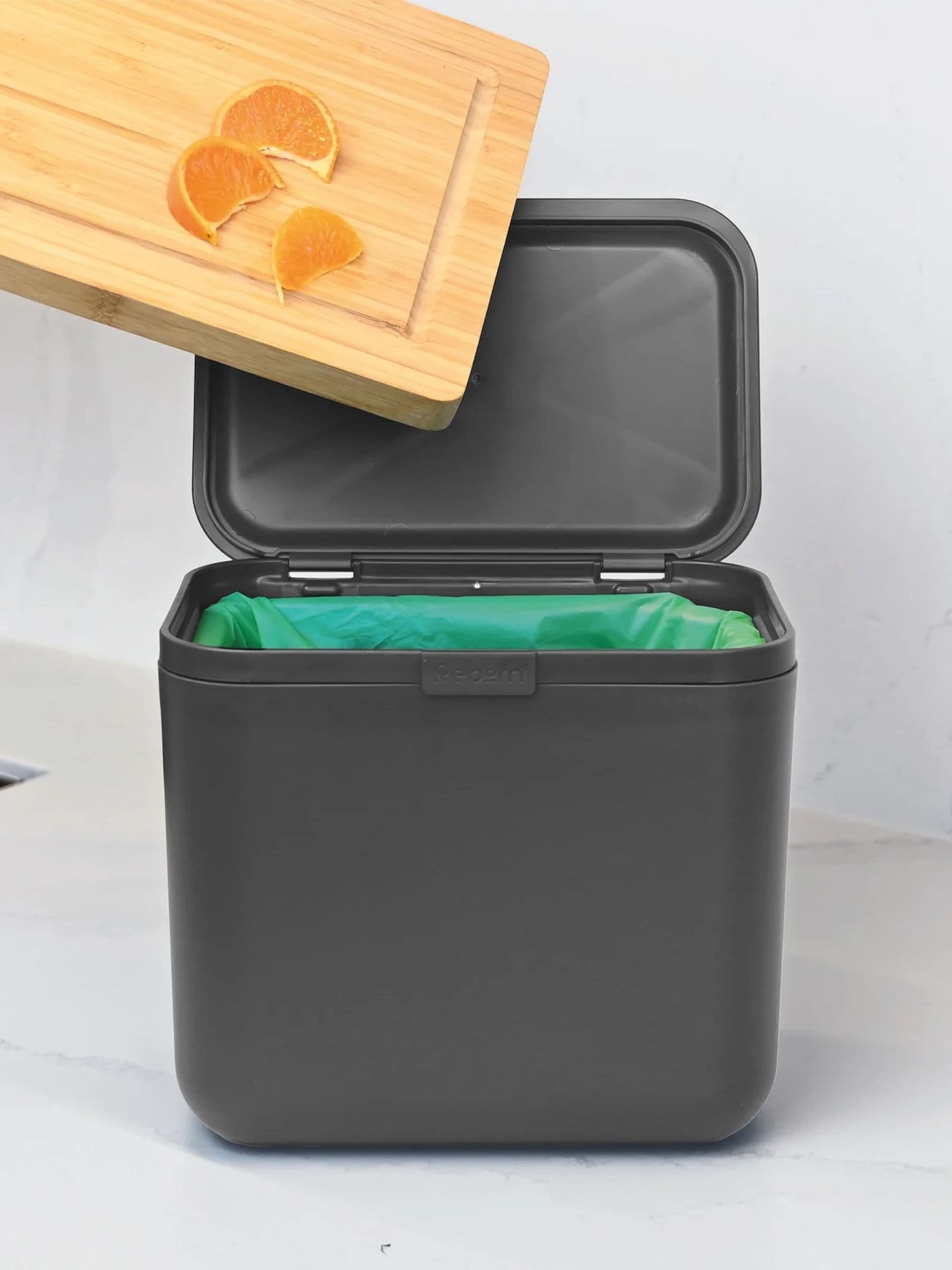 ReBorn Kitchen Food Waste Bin 5L Dark Grey Odour Filter Handle - Image 4