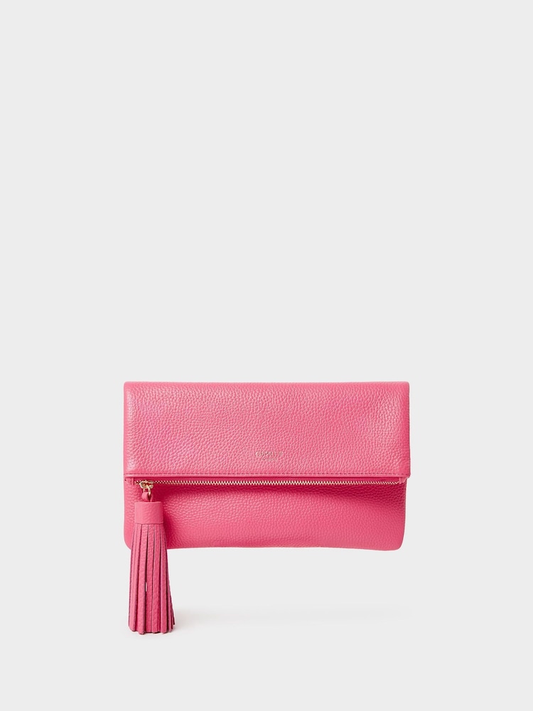 Osprey London Pink Bexley Grainy Hide Leather Clutch Bag - Image 1 of 6