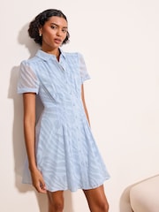 Lipsy Blue Burnout Button Through Mini Short Sleeve Shirt Dress - Image 1 of 5
