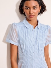 Lipsy Blue Burnout Button Through Mini Short Sleeve Shirt Dress - Image 3 of 5