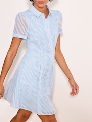 Lipsy Blue Burnout Button Through Mini Short Sleeve Shirt Dress - Image 4 of 5