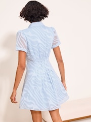 Lipsy Blue Burnout Button Through Mini Short Sleeve Shirt Dress - Image 5 of 5