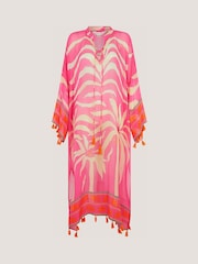 Monsoon Pink Paloma Palm Print Midi Kaftan - Image 4 of 4
