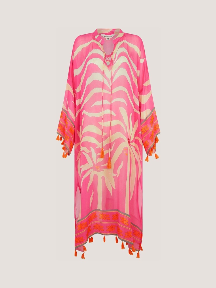 Monsoon Pink Paloma Palm Print Midi Kaftan - Image 4 of 4