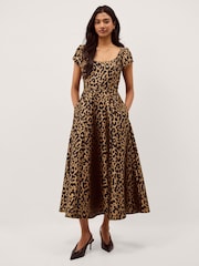Monsoon Brown Anna Leopard Print Midi Dress - Image 1 of 5