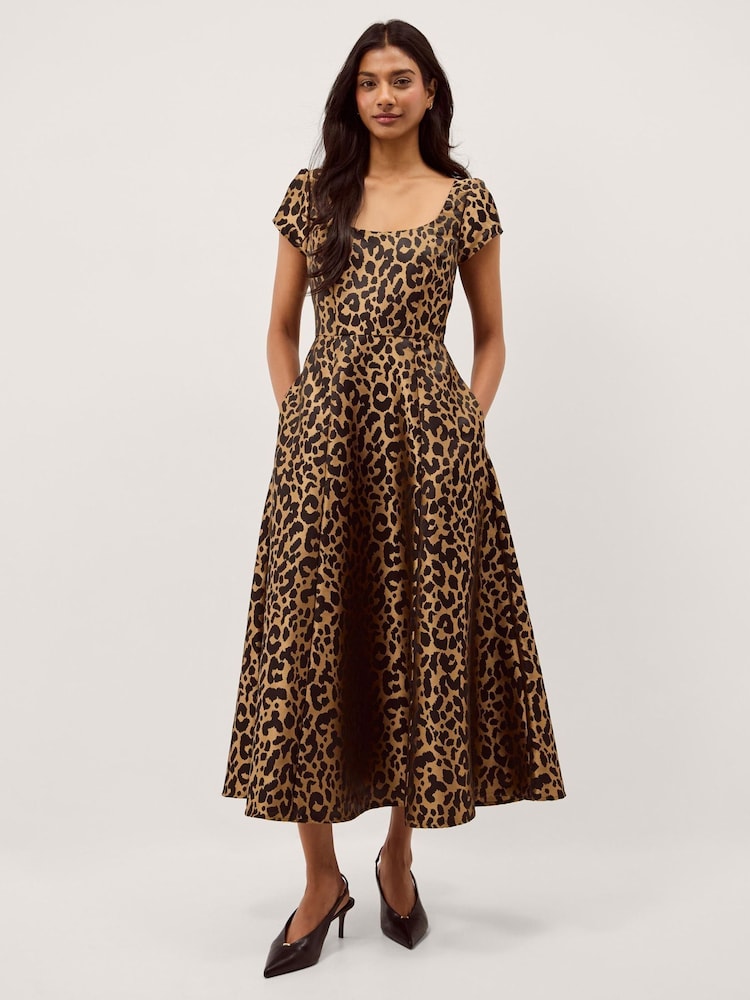 Monsoon Brown Anna Leopard Print Midi Dress - Image 1 of 5