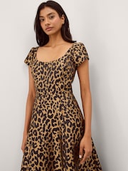 Monsoon Brown Anna Leopard Print Midi Dress - Image 4 of 5