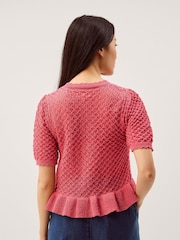 Monsoon Pink Shea Short Sleeve Ruffle Knit Cardigan - Image 2 of 5