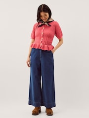 Monsoon Pink Shea Short Sleeve Ruffle Knit Cardigan - Image 3 of 5