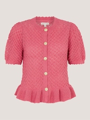 Monsoon Pink Shea Short Sleeve Ruffle Knit Cardigan - Image 5 of 5