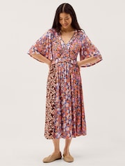 Monsoon Orange Ceri Floral Print Jersey Midi Dress - Image 1 of 6