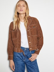 Monsoon Brown Iris Crop Suede Jacket - Image 1 of 5