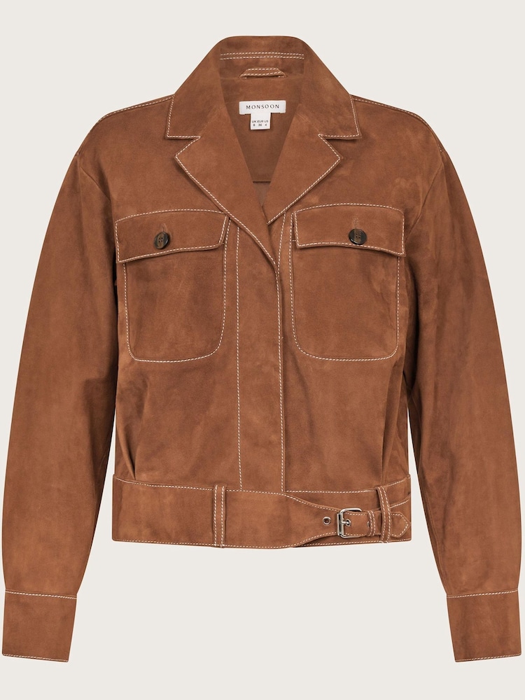 Monsoon Brown Iris Crop Suede Jacket - Image 5 of 5
