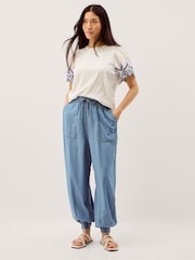 Monsoon White Bree Broderie Sleeve Jersey T-Shirt - Image 3 of 5